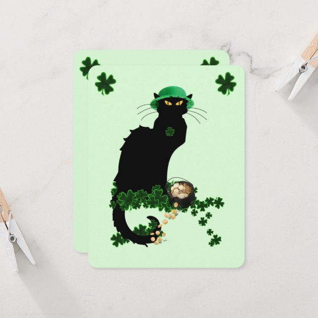 Convite O Dia de São Patrício do Le Chat Noir Clover (Frente/Verso In Situ)