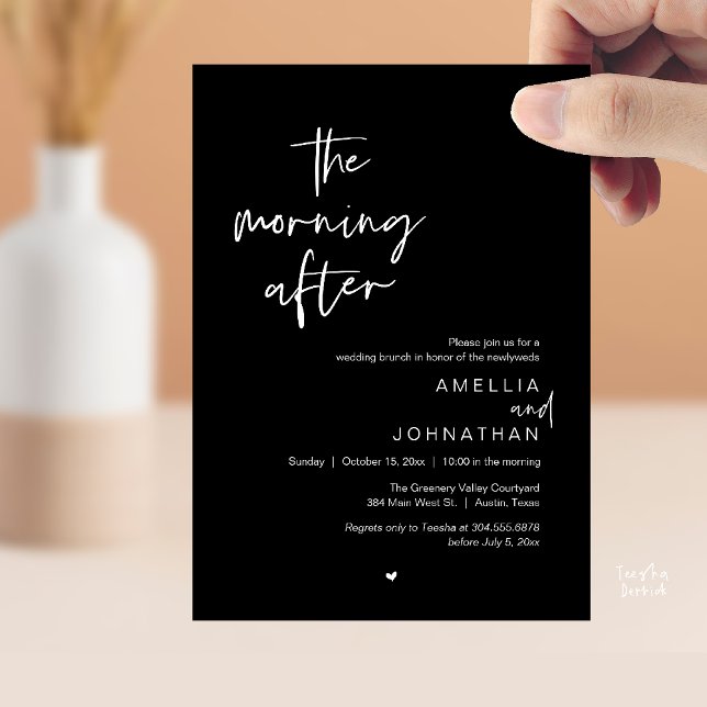 Convite O dia seguinte, Brunch de casamento moderno pós-ca (The morning after, Modern Post Wedding Brunch celebration  Invitation card in black and white)