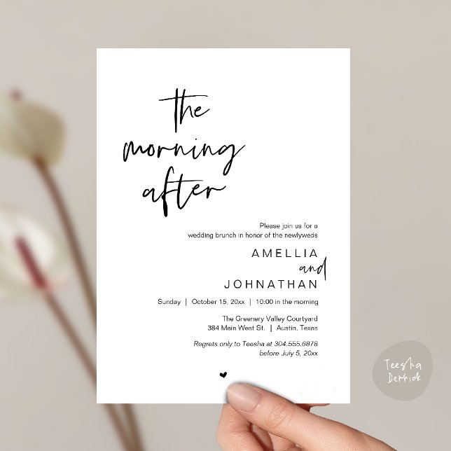 Convite O dia seguinte, Brunch de casamento moderno pós-ca (The morning after, Modern Post Wedding Brunch celebration  Invitation card in black and white)