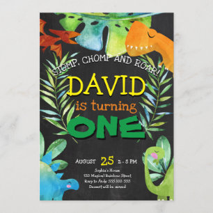 Convite O Dinossauro é o primeiro aniversário da festa d