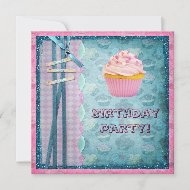 Convite O doce como o partido do brilho dos cupcakes do (Frente)