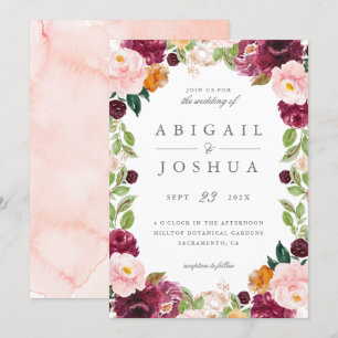 Convite O doce coram & o casamento floral da aguarela de