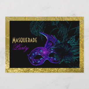 Convite O doce dezesseis do mascarada party azul, roxo,
