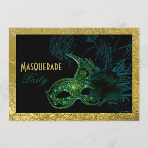 Convite O doce dezesseis do mascarada party preto, verde,