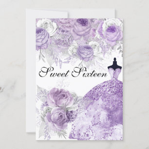 Convite O doce roxo 16 do vestido do rosa da lavanda