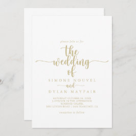 Convite O Dourado Casamento De Caligrafia Minimalista De