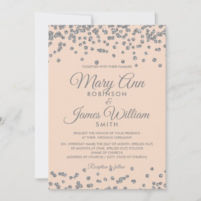 Convite O Elegante Casamento Silver Faux Glitter Confetti  (Frente)