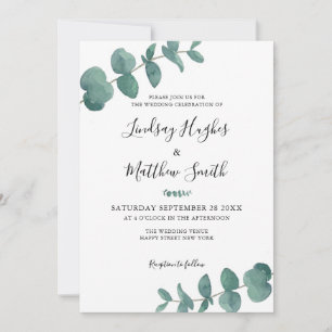 Convite O Elegante Eucalyptus Watercolor Deixa Casamento