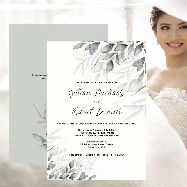 Convite O Elegante Watercolor Deixa Casamento (Elegant Watercolor Leaves Wedding Invitation)