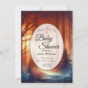 Convite O Encanto Florestal de Folhas Caindo Baby Shower