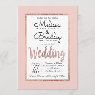 Convite O esboço Dourado cor-de-rosa do chique cora