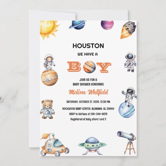 Convite O espaço externo Houston temos um Chá de fraldas (Frente)