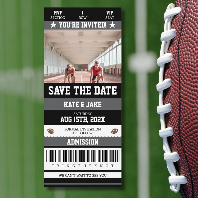 Convite O Esporte Do Bilhete De Futebol Salva A Data (Unique Photo Save the Date Football Ticket)