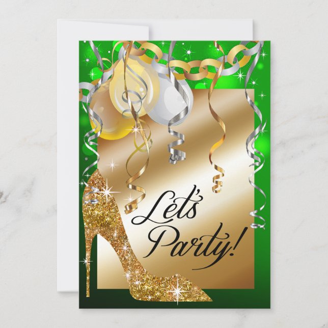 Convite O estilete do brilho Balloons a esmeralda do (Frente)