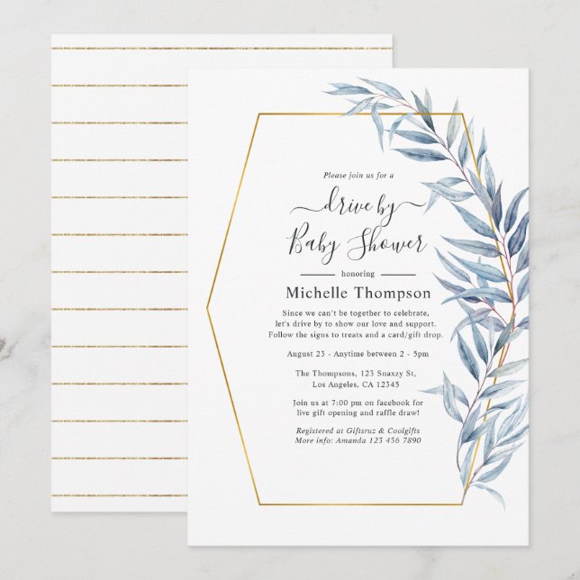 Convite O Eucalyptus Geométrico Deixa A Unidade Por Chá (Frente/Verso)