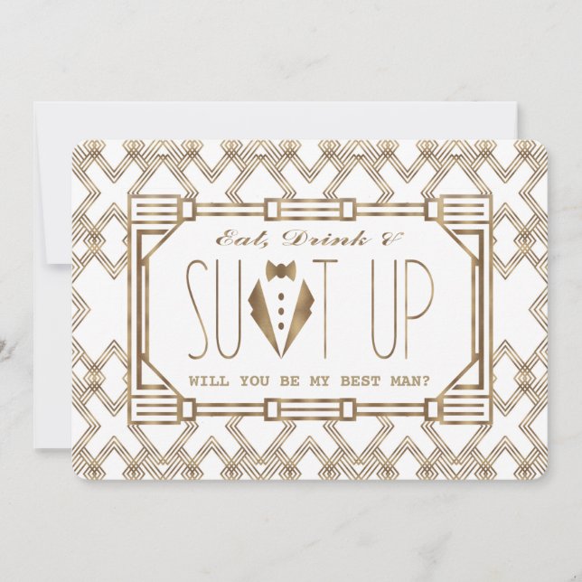 Convite O Excelente Dourado e branco Gatsby será o meu mel (Frente)