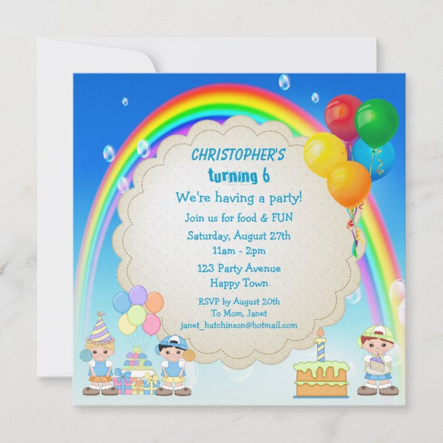 Convite O Festa de aniversário do Rainbow e do Cake (Frente)