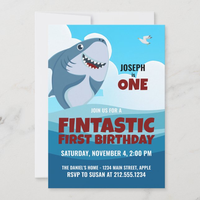 Convite O Fintastic First Birthday Shark Invitation (Frente)