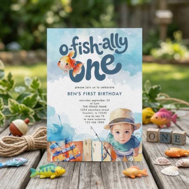 Convite O-fish-ally One Boy Fisherman 1st Birthday (Criador carregado)
