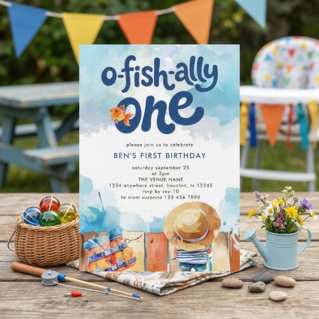 Convite O-fish-ally One Fisherman Boy 1st Birthday (Criador carregado)