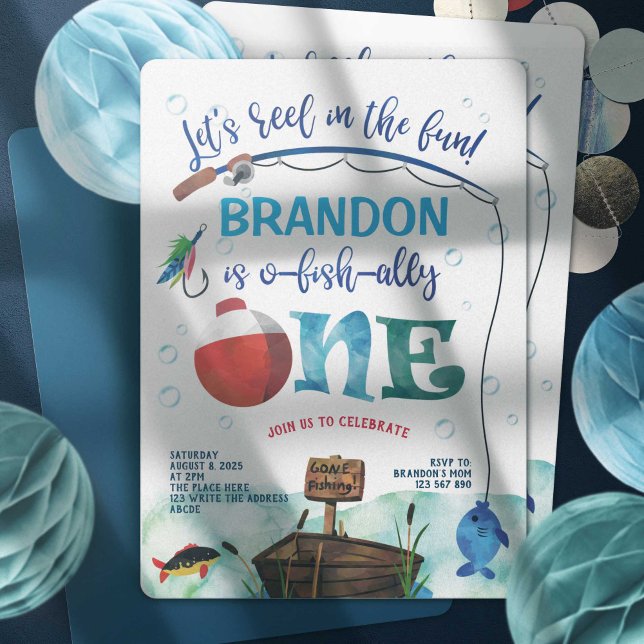 Convite O-fish-Ally, Pequeno Pescador, Pescaria, 1rua (O fish Ally, Fishing themed, Boy 1st birthday invitation. Little fisherman, gone fishing birthday.)