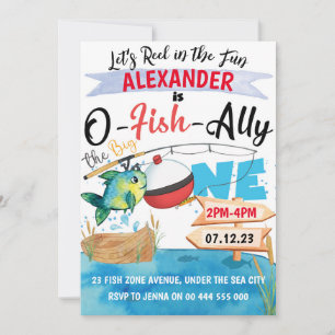 Convite O-Fish-Ally Um primeiro aniversario De Pesca Grand