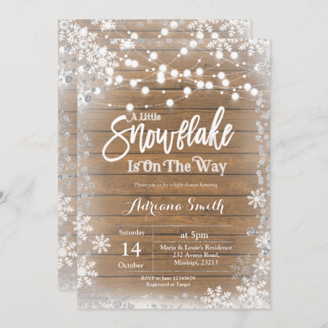 Convite O floco de neve de prata está a caminho do chá de  (Frente/Verso)