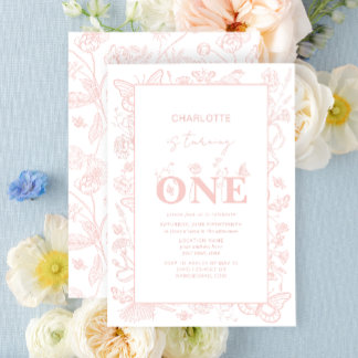 Convite O Floral Cor-De-Rosa primeiro aniversario Está A V