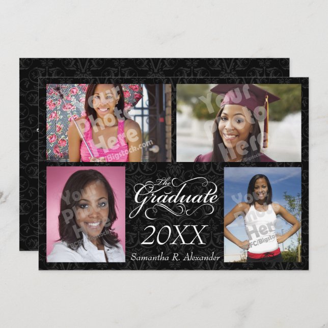 Convite O Formando, preto elegante (Frente/Verso)