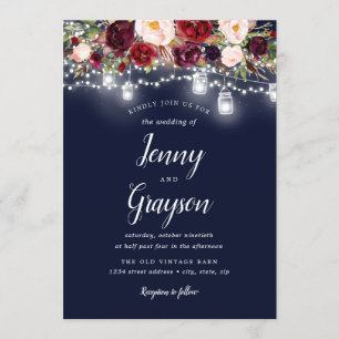 Convite O frasco de pedreiro floral do marinho de Borgonha