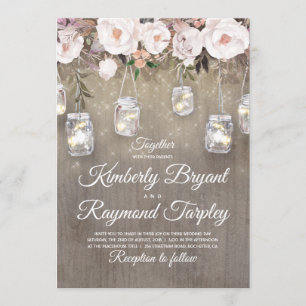 Convite O frasco de pedreiro ilumina o casamento rústico