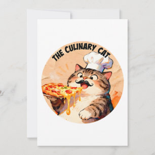 Convite O Gato Culinário com Chef de Pizza Gato Segurando 