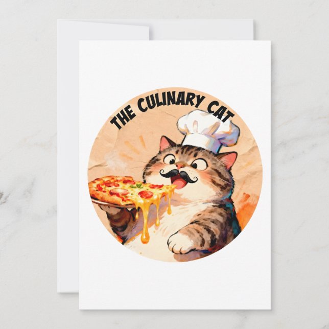 Convite O Gato Culinário com Chef de Pizza Gato Segurando  (Frente)