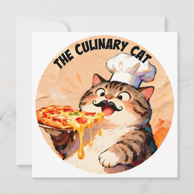 Convite O Gato Culinário com Chef de Pizza Gato Segurando  (Frente)