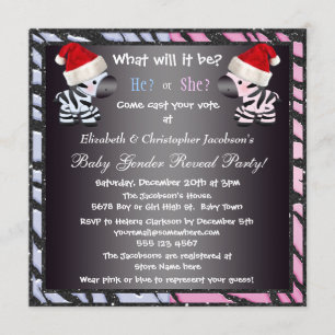 Convite O género do bebê do Natal revela zebras &