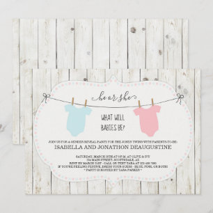 Convite O género dos gêmeos revela o Clothesline rústic