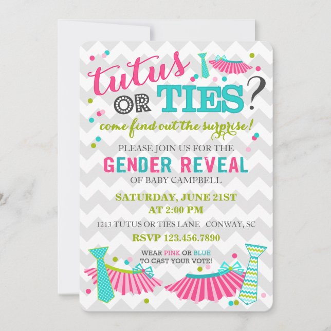 Convite O género dos tutus ou das gravatas revela o (Frente)