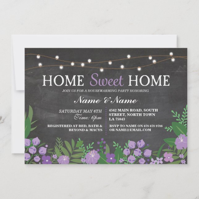 Convite O giz Home doce Home do Housewarming floral (Frente)