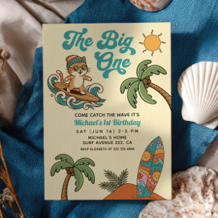 Convite O Grande Gato Surfista Retro Verão 1º Aniversário