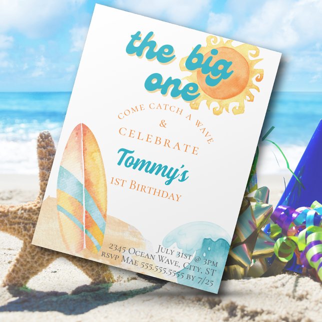 Convite O Grande primeiro aniversario de Aquarelas de Prai (The Big One Beach Watercolor 1st Birthday Invitation)