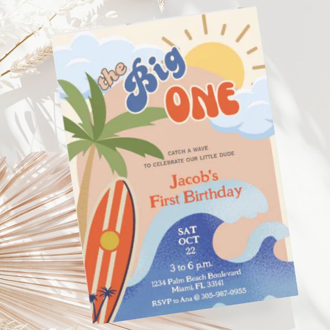 Convite O Grande Retrô De Ferrugem Surfando Primeiro Anive (Criador carregado)