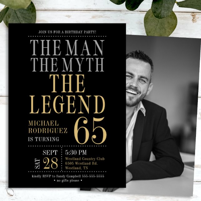 Convite O Homem O Mito A Lenda Foto 65º Aniversário (Criador carregado)
