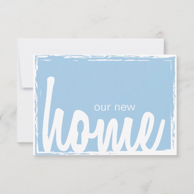 Convite O Housewarming azul & branco do fechamento da (Frente)