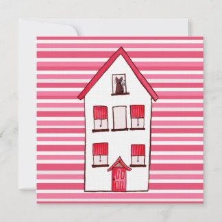 Convite O Housewarming Home listrado casa do gato convida