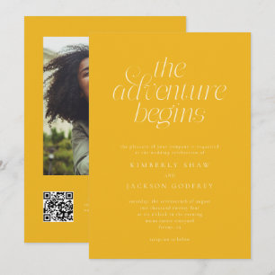 Convite O Início da Aventura Casamento Amarelo Minimalista