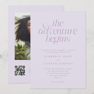 Convite O Início da Aventura Casamento Lilás Minimalista 