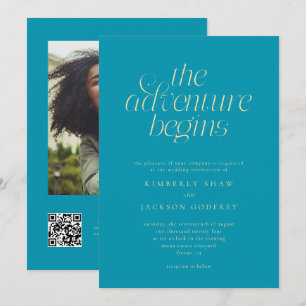 Convite O Início da Aventura Casamento Minimalista Aqua Az