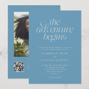 Convite O Início da Aventura Minimal Denim Azul Casamento 