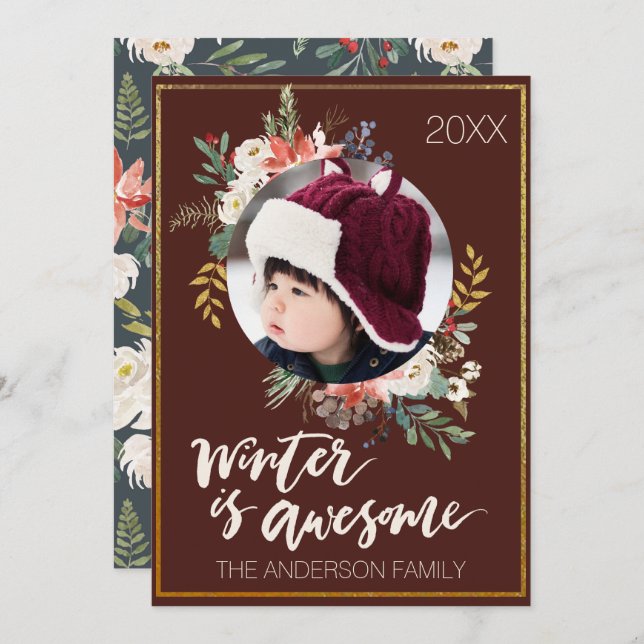 Convite O inverno é uma fantástica placa de Natal Floral (Frente/Verso)