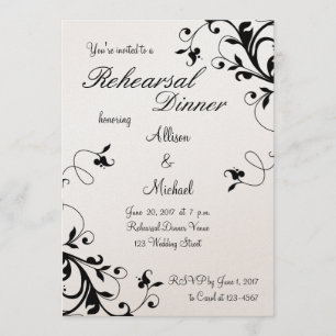 Convite O jantar de ensaio floral branco preto dos